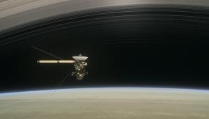 artist's concept of Cassini passing inside Saturn's rings