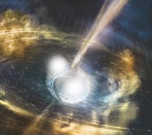 Artist's concept of two neutron stars merging to make a black hole