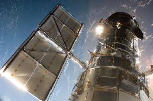 Hubble Space Telescope in the cargo bay of space shuttle Atlantis, April 2009