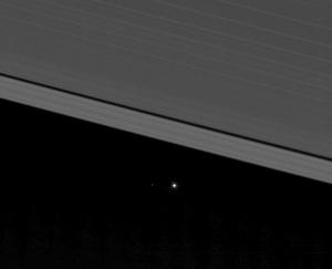 Cassini view of Earth, Moon, and Saturn's rings