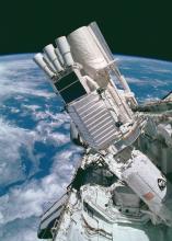 Telescopes in the cargo bay of space shuttle Columbia, December 1995