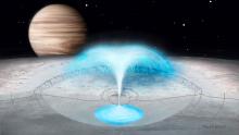 artist's concept of water erupting from europa