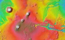 Elevation view of Tharsis region on Mars