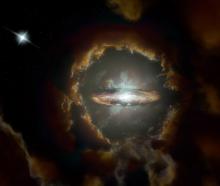 Artist's concept of a rotating disk galaxy in the early universe