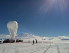 A balloon is prepared for launch from Antarctica