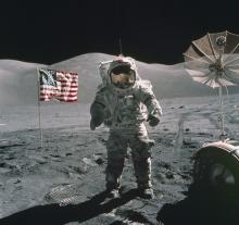 Apollo 17 commander Eugene Cernan poses on the Moon in 1972