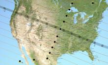 Map showing the circumstances of the August 21, 2017, total solar eclipse