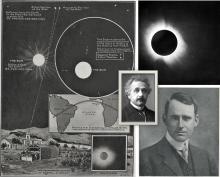 Collage of images related to solar eclipse of May 1919, which made Albert Einstein world famous