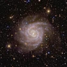 false-color infrared view of the spiral galaxy ic 342 from the Euclid space telescope