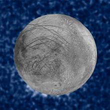 Composite view showing plumes of water eruption from Jupiter's moon Europa