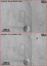 Before and after views of the landing site of the Schiaparelli probe