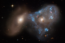 hubble view of arp 143, a pair of colliding galaxies