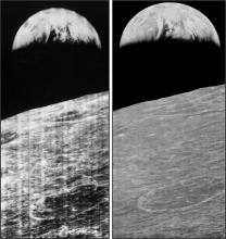 Lunar Orbiter 1 views of Earthrise over the Moon