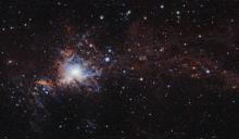 Infrared view of Orion Nebula and surrounding clouds of gas and dust