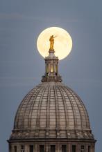 Full Moon behind the Wisconsin state capitol, September 2015