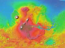 Volcanoes on Tharsis Ridge, Mars